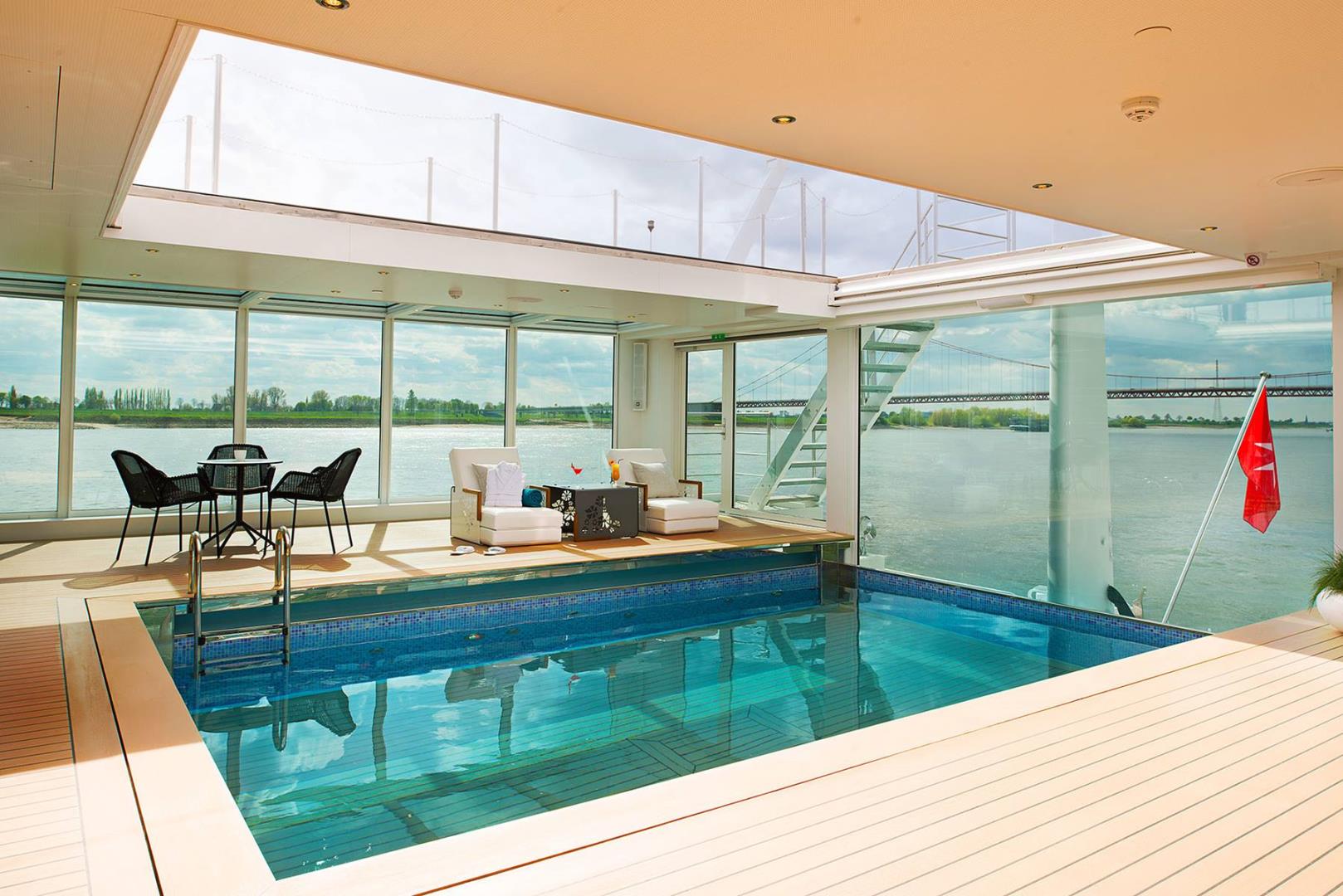 View of interior pool and lounge area